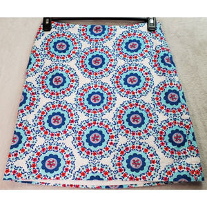 Talbots‎ A Line Skirt Womens Size 2 Blue Multi Floral Cotton Lined Side Zipper